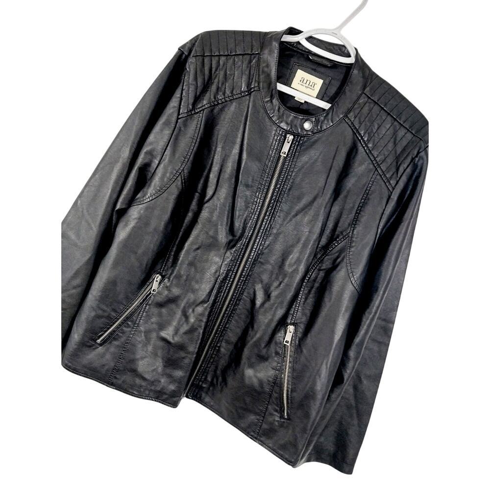 A.N.A.! LUXE BLACK MEGA DETAILED VEGAN LEATHER ZIPPER JACKET, COAT! SZ 2X
